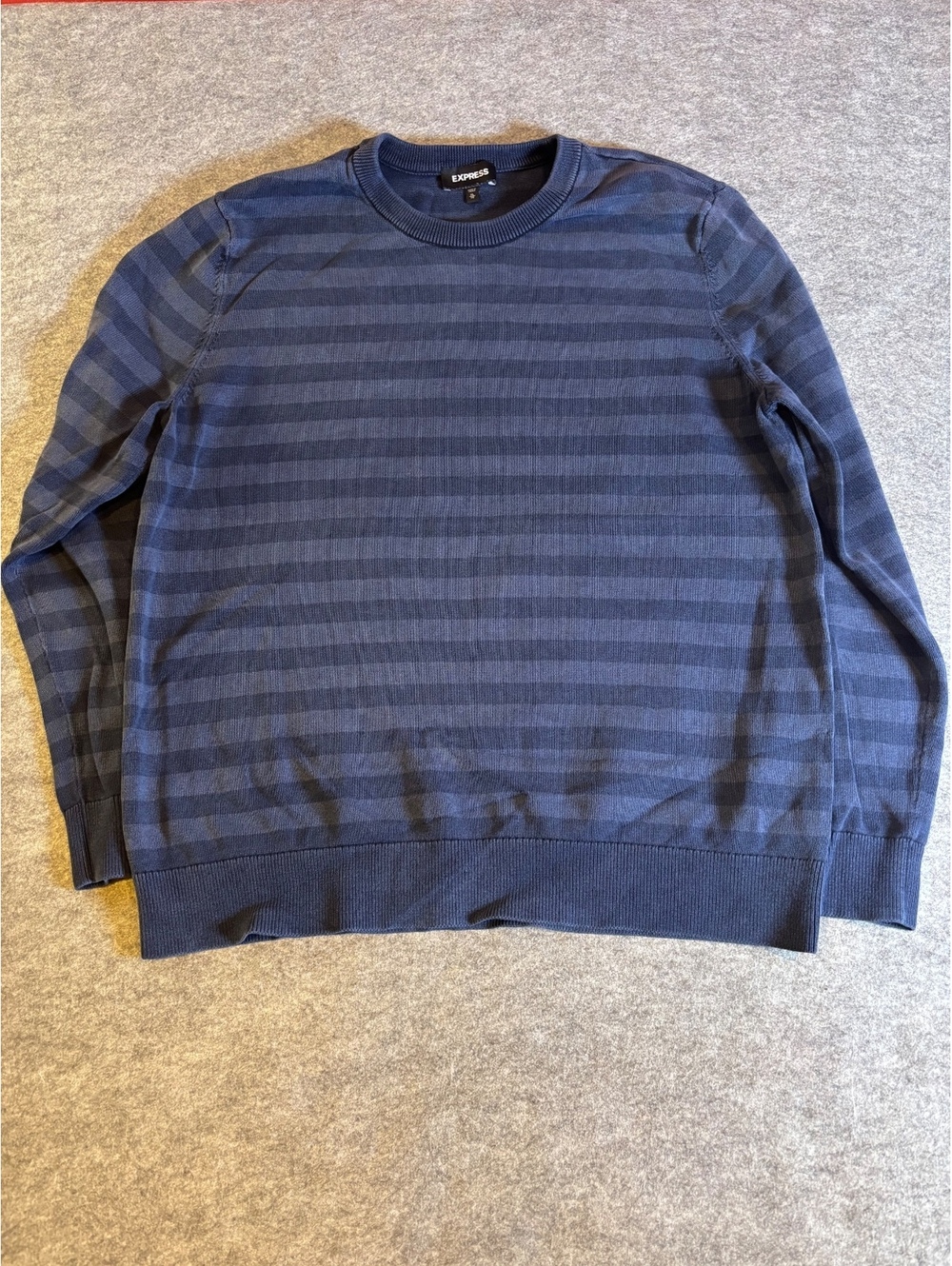 Y2K Vintage Express Men's XL Blue Striped Cotton Crewneck Sweater